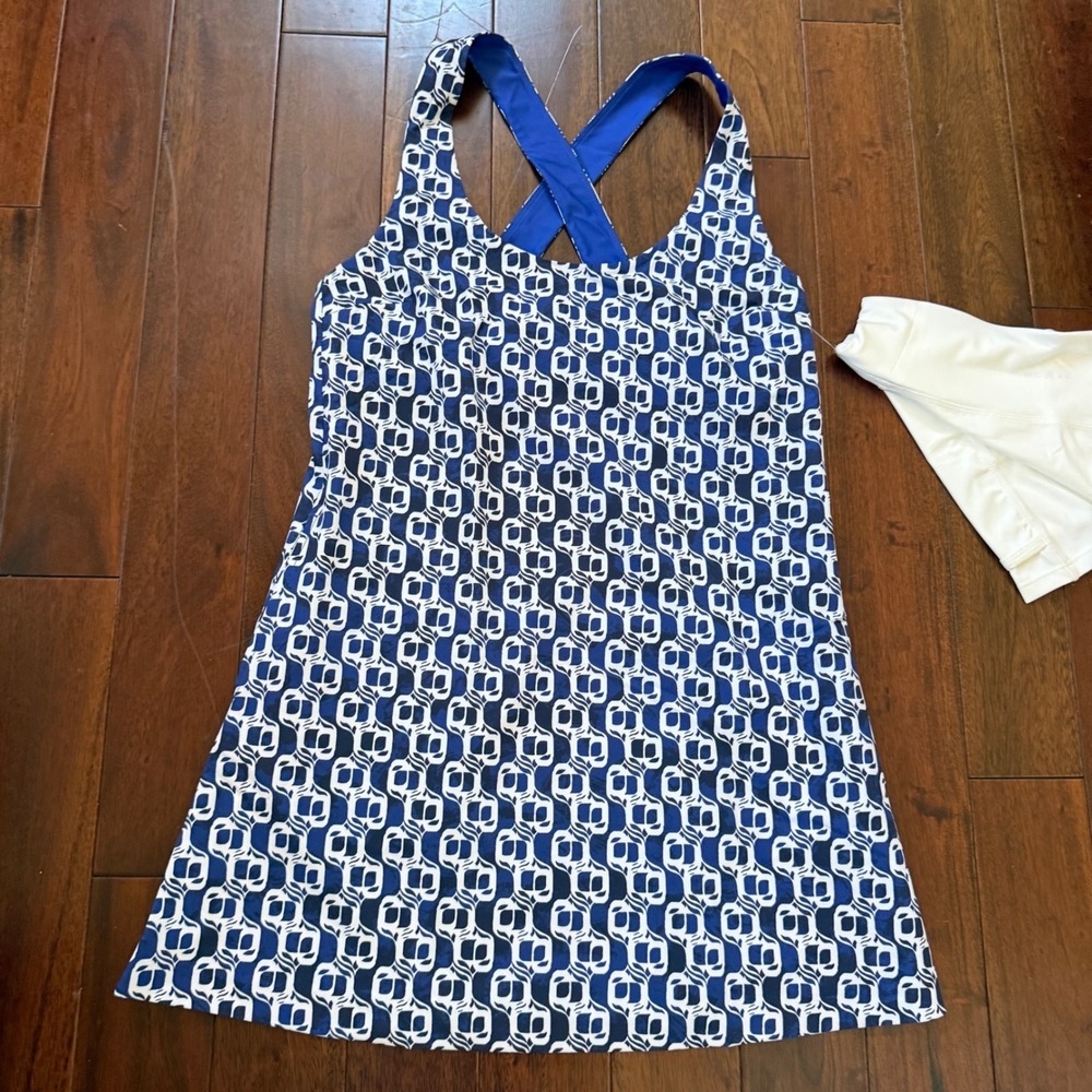 Malbon Anouk Golf Dress Blue White Geometric Shorts Set Women's 6 NWT Tennis